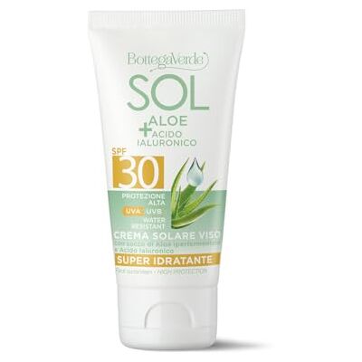Bottega Verde SOL Aloë Hyaluronzuur Zonnebrandcrème voor het gezicht super hydraterend met hypergefermenteerd aloësap en hyaluronzuur hoge bescherming SPF30 (50 ml) Waterbestendig Bottega Verde SOL Aloë Hyaluronzuur Zonnebrandcrème voor het gezicht super hydraterend met hypergefermenteerd aloësap en hyaluronzuur hoge bescherming SPF30 (50 ml) Waterbestendig