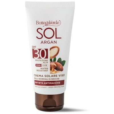 Bottega Verde SOL Argan Zonnebrandcrème voor het gezicht Anti-aging anti-vlekken met arganolie en vitamine E SPF30 hoge bescherming (50 ml) Waterbestendig Normale of droge huid Bottega Verde SOL Argan Zonnebrandcrème voor het gezicht Anti-aging anti-vlekken met arganolie en vitamine E SPF30 hoge bescherming (50 ml) Waterbestendig Normale of droge huid