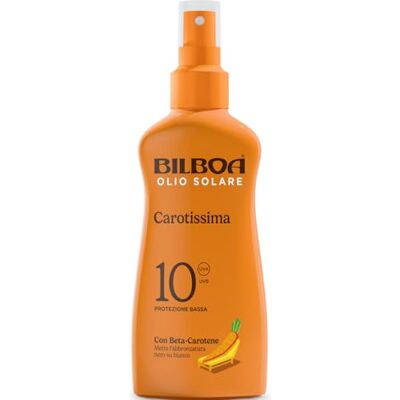 Bilboa Carotissima, Zonneolie Spray SPF 10, bruiningsolie voor lichaam, formule met betacaroteen, bruining zwart op wit, waterbestendig, dermatologisch getest, 200 ml Bilboa Carotissima, Zonneolie Spray SPF 10, bruiningsolie voor lichaam, formule met betacaroteen, bruining zwart op wit, waterbestendig, dermatologisch getest, 200 ml