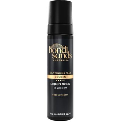 Bondi Sands Liquid Gold zelfbruinend schuim, lichte, sneldrogende formule die de huid een stralende goudbruine kleur in de zon geeft, verrijkt met arganolie, 200 ml Bondi Sands Liquid Gold zelfbruinend schuim, lichte, sneldrogende formule die de huid een stralende goudbruine kleur in de zon geeft, verrijkt met arganolie, 200 ml