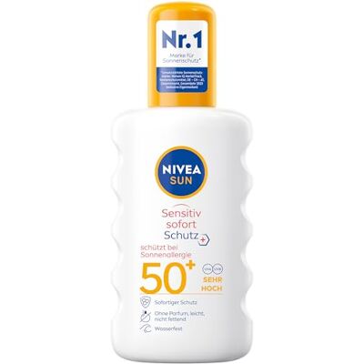 Sun Sensitiv Sofort Protection zonnespray SPF 50+ (200 ml) voedende zonnespray voor de gevoelige huid bij zonneallergieën, zonnemelk in praktische spray Sun Sensitiv Sofort Protection zonnespray SPF 50+ (200 ml) voedende zonnespray voor de gevoelige huid bij zonneallergieën, zonnemelk in praktische spray
