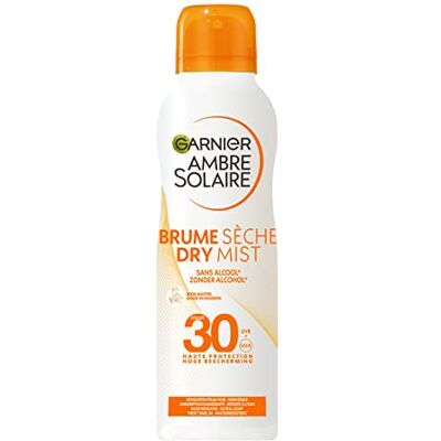 Garnier Ambre Solaire – droge nevel – zonwering aerosol – SPF 30 – beschermt tegen UVA en UVB – blote huid effect – waterdicht – alcoholvrij – lichte huid – 200 ml Garnier Ambre Solaire – droge nevel – zonwering aerosol – SPF 30 – beschermt tegen UVA en UVB – blote huid effect – waterdicht – alcoholvrij – lichte huid – 200 ml