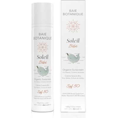 Baie Botanique NIEUW Baby Sun Niet-giftige biologische minerale zonnecrème voor baby's en kinderen SPF 50 Zonnebloem en Jojoba Geurvrij Natuurlijk Veganistisch Zonder witte dominant Baie Botanique NIEUW Baby Sun Niet-giftige biologische minerale zonnecrème voor baby's en kinderen SPF 50 Zonnebloem en Jojoba Geurvrij Natuurlijk Veganistisch Zonder witte dominant
