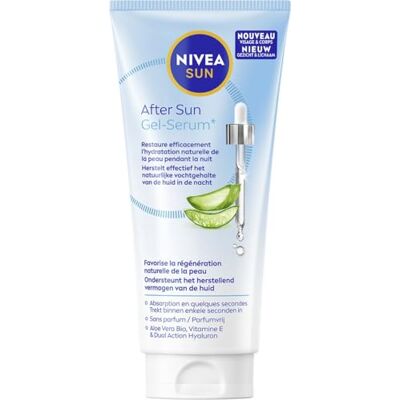 NIVEA Sun Gelserum voor gezicht en lichaam herstelt 100% van de hydratatie biologische aloë vera en hyaluronzuur ultralichte textuur snelle absorptie alle huidtypes 100 ml NIVEA Sun Gelserum voor gezicht en lichaam herstelt 100% van de hydratatie biologische aloë vera en hyaluronzuur ultralichte textuur snelle absorptie alle huidtypes 100 ml