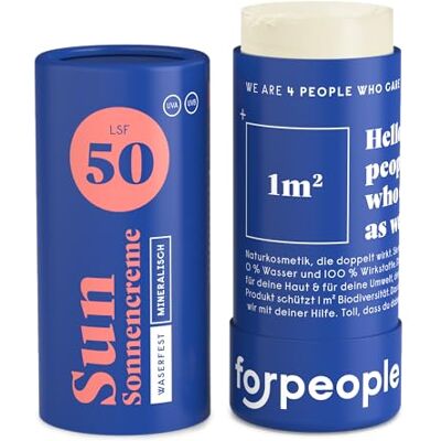 4 people who care Forpeople Biologische zonnebrandcrème SPF 50 · Waterdicht Surf Sunscreen met zink · Mineraal UV-filter · Voor kinderen en volwassenen · 100% natuurlijk · 40 g 4 people who care Forpeople Biologische zonnebrandcrème SPF 50 · Waterdicht Surf Sunscreen met zink · Mineraal UV-filter · Voor kinderen en volwassenen · 100% natuurlijk · 40 g
