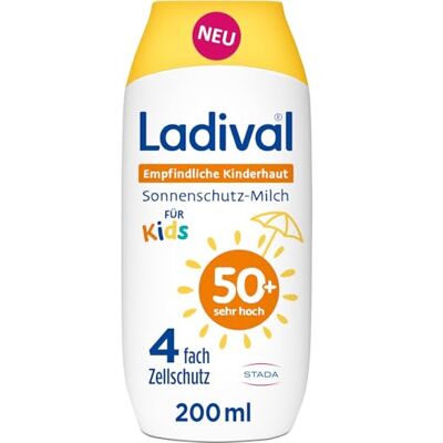 Ladival Zonweringsmelk SPF 50+ voor kinderen en baby's vanaf 6 maanden, extra waterdicht, met 4 lagen celbescherming, 200 ml Ladival Zonweringsmelk SPF 50+ voor kinderen en baby's vanaf 6 maanden, extra waterdicht, met 4 lagen celbescherming, 200 ml