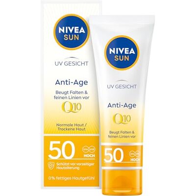 NIVEA Sun UV Face Q10 Anti-aging zonnecrème met SPF 50 (50 ml), hydraterende zonnecrème voor het gezicht, anti-rimpel, met bescherming tegen UVA/UVB-stralen NIVEA Sun UV Face Q10 Anti-aging zonnecrème met SPF 50 (50 ml), hydraterende zonnecrème voor het gezicht, anti-rimpel, met bescherming tegen UVA/UVB-stralen