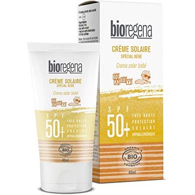 Bioregena Zonnebrandcrème SPF50 Baby + 6 maanden Bio Zeer hoge zonwering Hoge tolerantie & Waterbestendig Hypoallergeen Trekt snel in en plakt niet Made in France 40 ml Bioregena Zonnebrandcrème SPF50 Baby + 6 maanden Bio Zeer hoge zonwering Hoge tolerantie & Waterbestendig Hypoallergeen Trekt snel in en plakt niet Made in France 40 ml