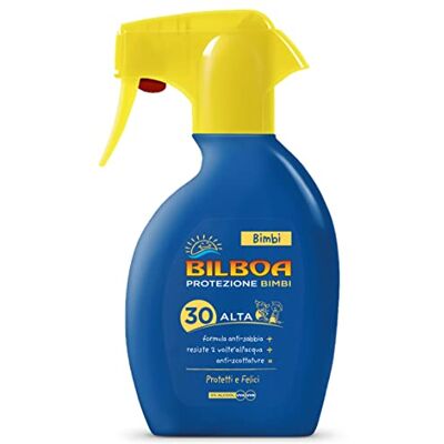 Bilboa Kinderen Solar Trigger kinderen met SPF 30-bescherming, alcoholvrije spray, zandbeschermingsformule, waterdicht en brandveilig, dermatologisch getest, 250 ml Bilboa Kinderen Solar Trigger kinderen met SPF 30-bescherming, alcoholvrije spray, zandbeschermingsformule, waterdicht en brandveilig, dermatologisch getest, 250 ml