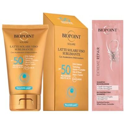BIOPOINT Zonnemelk voor gezicht, SPF 50, met bruiningsversneller, antioxiderende en hydraterende werking, 200 ml met Champion Extreme Repair Shampoo 10 ml BIOPOINT Zonnemelk voor gezicht, SPF 50, met bruiningsversneller, antioxiderende en hydraterende werking, 200 ml met Champion Extreme Repair Shampoo 10 ml