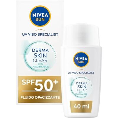 Sun Derma Skin Clear Zonnebrandcrème voor gezicht, SPF50+, 40 ml, zonwering, complex, anti-imperfectie + niacinamide gezichtscrème SPF 50+, gemaakt van ultralichte vloeistof Sun Derma Skin Clear Zonnebrandcrème voor gezicht, SPF50+, 40 ml, zonwering, complex, anti-imperfectie + niacinamide gezichtscrème SPF 50+, gemaakt van ultralichte vloeistof