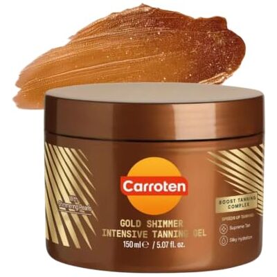 Carroten Intensive Tanning Gel Gold 150 ml – bruiningsversneller – bruiningsolie – bruiningsactivator – met glitterparels – SPF0 Carroten Intensive Tanning Gel Gold 150 ml – bruiningsversneller – bruiningsolie – bruiningsactivator – met glitterparels – SPF0