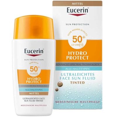 Eucerin Hydro Protect Visage Sun Fluid Ultralight SPF 50+, getinte zonwering voor alle huidtypes, medium, 50 ml Eucerin Hydro Protect Visage Sun Fluid Ultralight SPF 50+, getinte zonwering voor alle huidtypes, medium, 50 ml