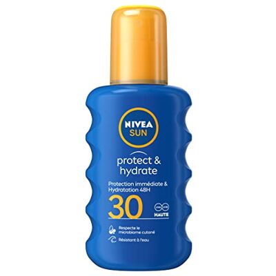 NIVEA SUN Protect & Hydrate Zonnebrandspray SPF 30 (1 x 200 ml), zonnebrandmiddel voor volwassenen, hydraterend en waterdicht NIVEA SUN Protect & Hydrate Zonnebrandspray SPF 30 (1 x 200 ml), zonnebrandmiddel voor volwassenen, hydraterend en waterdicht