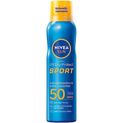 NIVEA Sun UV Dry Protect Sport zonnebrandspray SPF 50 (200 ml) 100% transparant en verfrissend, zweetbestendige en extra waterdichte zonnespray NIVEA Sun UV Dry Protect Sport zonnebrandspray SPF 50 (200 ml) 100% transparant en verfrissend, zweetbestendige en extra waterdichte zonnespray