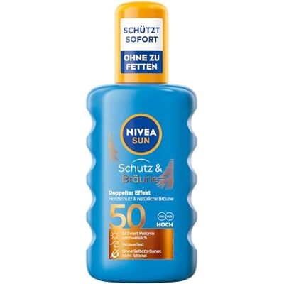 NIVEA SUN bescherming & bronzing zonnespray SPF 50 waterdichte zonnecrème met pro-melanine-extract voor een gelijkmatige bruining onmiddellijke zonwering tegen UVA/UVB-stralen (200 ml) NIVEA SUN bescherming & bronzing zonnespray SPF 50 waterdichte zonnecrème met pro-melanine-extract voor een gelijkmatige bruining onmiddellijke zonwering tegen UVA/UVB-stralen (200 ml)