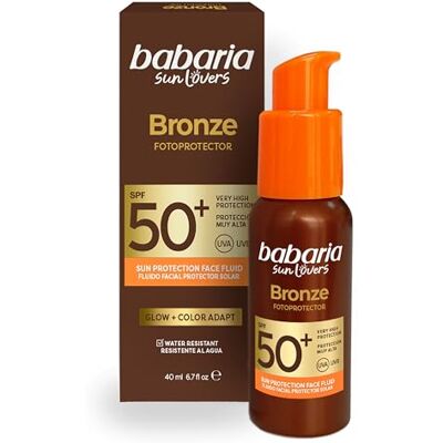 Babaria Bronzen gezichtsvloeistof SPF50+ lichter en bruiner ultralichte textuur zeer hoge bescherming waterbestendig koraalvriendelijk veganistisch 50 ml Babaria Bronzen gezichtsvloeistof SPF50+ lichter en bruiner ultralichte textuur zeer hoge bescherming waterbestendig koraalvriendelijk veganistisch 50 ml