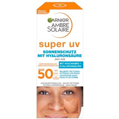 Garnier Anti-aging zonnecrème SPF 50 Zonbescherming met hyaluronzuur en vitamine B tegen rimpels en droogheid amber Solaire 1 x 50 ml Garnier Anti-aging zonnecrème SPF 50 Zonbescherming met hyaluronzuur en vitamine B tegen rimpels en droogheid amber Solaire 1 x 50 ml