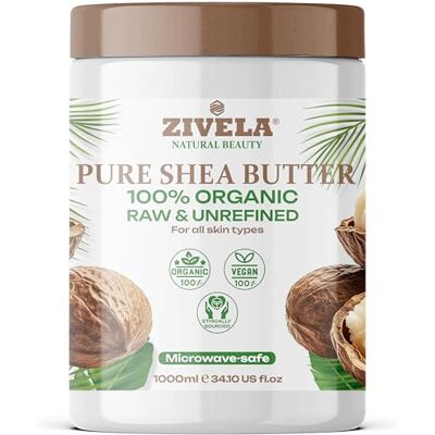 ZIVELA 100% biologische sheaboter, 1000 ml, natuurlijke verzorging voor het ruwe en ongeraffineerde lichaam, hydraterend en ontvettend, voor alle huidtypes ZIVELA 100% biologische sheaboter, 1000 ml, natuurlijke verzorging voor het ruwe en ongeraffineerde lichaam, hydraterend en ontvettend, voor alle huidtypes