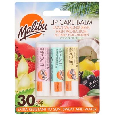 Malibu Sun Lippenbalsem SPF 30 zonnecrème watermeloen munt vanille 3 x 5 g Malibu Sun Lippenbalsem SPF 30 zonnecrème watermeloen munt vanille 3 x 5 g
