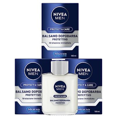 NIVEA Men Protect & Care After Shave Protector voor heren met aloë vera vitamine E en pro-vitamine B5 hydraterende baardbalsem 3 x 100 ml flessen NIVEA Men Protect & Care After Shave Protector voor heren met aloë vera vitamine E en pro-vitamine B5 hydraterende baardbalsem 3 x 100 ml flessen