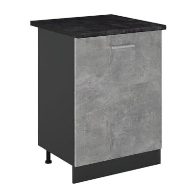 Vicco Meuble bas de cuisine "R-Line", Béton/Anthracite 60 cm 1 Porte · Plan de travail incl. · Pieds réglables en hauteur · 1 Tablette · Librement combinable Vicco Meuble bas de cuisine "R-Line", Béton/Anthracite 60 cm 1 Porte · Plan de travail incl. · Pieds réglables en hauteur · 1 Tablette · Librement combinable
