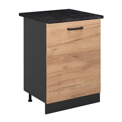 Vicco Meuble bas de cuisine "R-Line", Chêne doré/Anthracite 60 cm 1 Porte · Plan de travail incl. · Pieds réglables en hauteur · 1 Tablette · Librement combinable Vicco Meuble bas de cuisine "R-Line", Chêne doré/Anthracite 60 cm 1 Porte · Plan de travail incl. · Pieds réglables en hauteur · 1 Tablette · Librement combinable