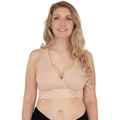 Carriwell Biologische bustier voor slaap en borstvoeding: extreem comfortabele katoenen bustier met kant, ademend, zacht en naadloos, past zich aan borstveranderingen aan, maat S tot XL, Schatje. L Carriwell Biologische bustier voor slaap en borstvoeding: extreem comfortabele katoenen bustier met kant, ademend, zacht en naadloos, past zich aan borstveranderingen aan, maat S tot XL, Schatje. L