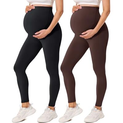 BAYDI Creamlush Zwangerschapslegging voor dames, met verstelbare buikondersteuning, hoge taille, zacht, ondoorzichtig, comfortabel, yoga, vrije tijd, 2 stuks, zwart/bruin, M M BAYDI Creamlush Zwangerschapslegging voor dames, met verstelbare buikondersteuning, hoge taille, zacht, ondoorzichtig, comfortabel, yoga, vrije tijd, 2 stuks, zwart/bruin, M M