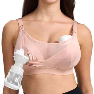Momcozy Handsfree mesh ondersteunende beha voor 36C-44G comfortabele borstvoedingsbeha in grote maten, pompen en borstvoeding in één, Roze schelp L Momcozy Handsfree mesh ondersteunende beha voor 36C-44G comfortabele borstvoedingsbeha in grote maten, pompen en borstvoeding in één, Roze schelp L