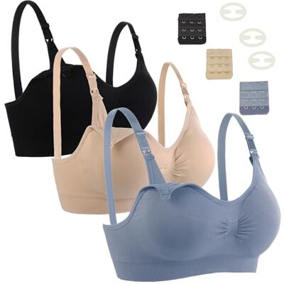Seitop Naadloze voedingsbeha voor dames met extra beha-verlengingen, zwart/beige/blauw, M M Seitop Naadloze voedingsbeha voor dames met extra beha-verlengingen, zwart/beige/blauw, M M