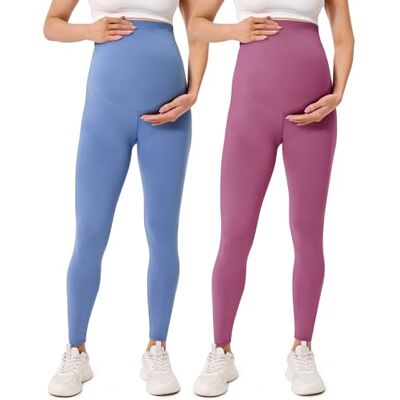 BAYDI Creamlush Zwangerschapslegging voor dames, met verstelbare buikondersteuning, hoge taille, zacht, ondoorzichtig, comfortabel, yoga, vrije tijd, 2 stuks, blauw/donkerroze, S S BAYDI Creamlush Zwangerschapslegging voor dames, met verstelbare buikondersteuning, hoge taille, zacht, ondoorzichtig, comfortabel, yoga, vrije tijd, 2 stuks, blauw/donkerroze, S S
