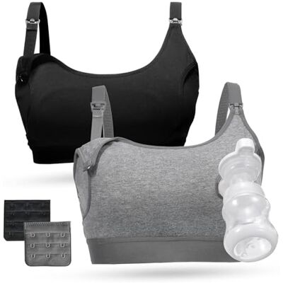 Momcozy Voedingsbeha, handsfree, borstvoedingsbeha, verstelbare borstkolf en borstvoedingsbeha, zachte en rekbare stof, zwart, grijs, 2 stuks L Momcozy Voedingsbeha, handsfree, borstvoedingsbeha, verstelbare borstkolf en borstvoedingsbeha, zachte en rekbare stof, zwart, grijs, 2 stuks L