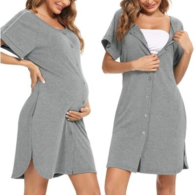 iClosam Nachthemd voor dames, katoen, nachthemd, borstvoeding, moederschap, korte mouwen, knoop, nachtjurk, zwangere vrouwen, open voorkant, zacht en comfortabel, S-XXL L iClosam Nachthemd voor dames, katoen, nachthemd, borstvoeding, moederschap, korte mouwen, knoop, nachtjurk, zwangere vrouwen, open voorkant, zacht en comfortabel, S-XXL L