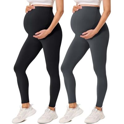 BAYDI Creamlush Zwangerschapslegging voor dames, met verstelbare buikondersteuning, hoge taille, zacht, ondoorzichtig, comfortabel, yoga, vrije tijd, 2 stuks, zwart/donkergrijs, L L BAYDI Creamlush Zwangerschapslegging voor dames, met verstelbare buikondersteuning, hoge taille, zacht, ondoorzichtig, comfortabel, yoga, vrije tijd, 2 stuks, zwart/donkergrijs, L L
