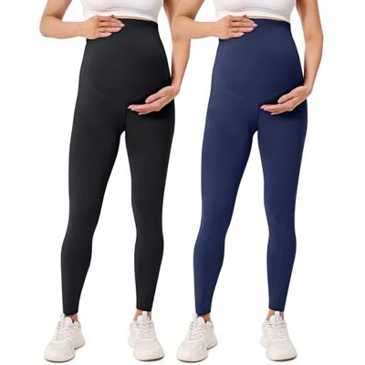 BAYDI Creamlush Zwangerschapslegging voor dames, met verstelbare buikondersteuning, hoge taille, zacht, ondoorzichtig, comfortabel, yoga, vrije tijd, 2 stuks, zwart/marineblauw, L L BAYDI Creamlush Zwangerschapslegging voor dames, met verstelbare buikondersteuning, hoge taille, zacht, ondoorzichtig, comfortabel, yoga, vrije tijd, 2 stuks, zwart/marineblauw, L L