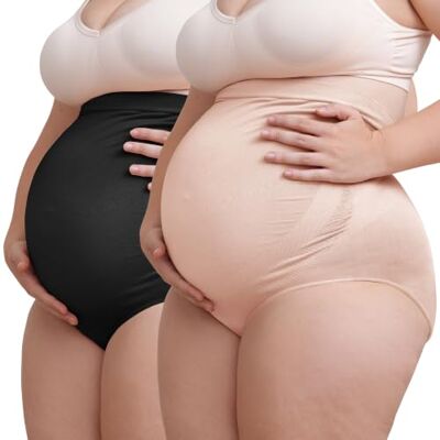 SUNNYBUY Naadloze zwangerschapsbroek met hoge taille voor dames, Zwart + beige 2 stuks, XXL XXL SUNNYBUY Naadloze zwangerschapsbroek met hoge taille voor dames, Zwart + beige 2 stuks, XXL XXL