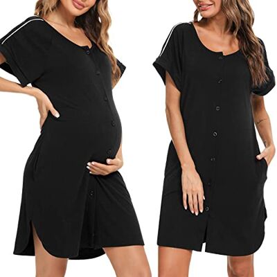 iClosam Nachthemd voor dames, katoen, nachthemd, borstvoeding, moederschap, korte mouwen, knoop, nachtjurk, zwangere vrouwen, open voorkant, zacht en comfortabel, S-XXL L iClosam Nachthemd voor dames, katoen, nachthemd, borstvoeding, moederschap, korte mouwen, knoop, nachtjurk, zwangere vrouwen, open voorkant, zacht en comfortabel, S-XXL L