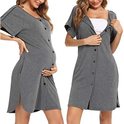 iClosam Nachthemd voor dames, katoen, nachthemd, borstvoeding, moederschap, korte mouwen, knoop, nachtjurk, zwangere vrouwen, open voorkant, zacht en comfortabel, S-XXL L iClosam Nachthemd voor dames, katoen, nachthemd, borstvoeding, moederschap, korte mouwen, knoop, nachtjurk, zwangere vrouwen, open voorkant, zacht en comfortabel, S-XXL L