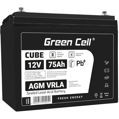 Green Cell AGM VRLA accu 12 V 75 Ah – reserveaccu voor UPS systemen, kindervoertuigen, noodstroomvoorziening en frequente cyclische toepassingen (gelbatterij) Green Cell AGM VRLA accu 12 V 75 Ah – reserveaccu voor UPS systemen, kindervoertuigen, noodstroomvoorziening en frequente cyclische toepassingen (gelbatterij)