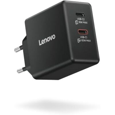 Lenovo GaN 65 W USB-C dubbele oplader Ideale oplader voor laptop en mobiele telefoon Zwart Lenovo GaN 65 W USB-C dubbele oplader Ideale oplader voor laptop en mobiele telefoon Zwart
