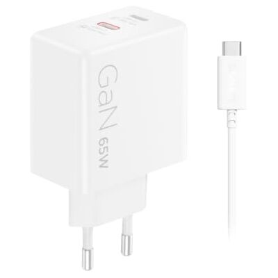 Lenovo GaN Dual USB-C-oplader, 65 W, optimale oplader voor laptop en mobiele telefoon, wit Lenovo GaN Dual USB-C-oplader, 65 W, optimale oplader voor laptop en mobiele telefoon, wit