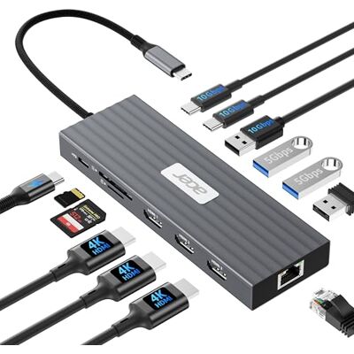 Acer Dockingstation USB-C 3 HDMI 4K @60Hz, 13-in-1 hub drievoudig scherm, USB-A & C 10Gbps, USB-A 5Gbps, Ethernet 1G, Power Delivery 100W en SD/TF-kaartlezer, compatibel met Surface, MacBook Pro enz. Acer Dockingstation USB-C 3 HDMI 4K @60Hz, 13-in-1 hub drievoudig scherm, USB-A & C 10Gbps, USB-A 5Gbps, Ethernet 1G, Power Delivery 100W en SD/TF-kaartlezer, compatibel met Surface, MacBook Pro enz.
