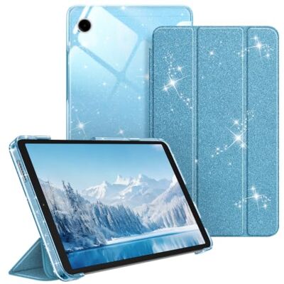 FINTIE Beschermhoes voor Samsung Galaxy Tab A11 8,7 inch 2025 / Tab A9 8,7 Dunne en lichte matte achterkant, transparant, blauw met glitter FINTIE Beschermhoes voor Samsung Galaxy Tab A11 8,7 inch 2025 / Tab A9 8,7 Dunne en lichte matte achterkant, transparant, blauw met glitter