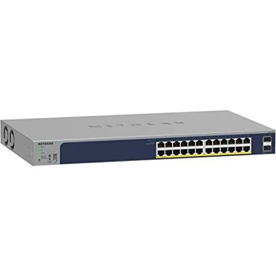 Netgear (GS724TP V3) Smart Ethernet Switch PoE Web Manageable 26 poorten Gigabit Via Cloud Insight, RJ45-switch met 24 poorten PoE+ 190 W, 2 SFP-poorten 1 Gigabit, desktop/rack en ProSAFE levenslange bescherming Netgear (GS724TP V3) Smart Ethernet Switch PoE Web Manageable 26 poorten Gigabit Via Cloud Insight, RJ45-switch met 24 poorten PoE+ 190 W, 2 SFP-poorten 1 Gigabit, desktop/rack en ProSAFE levenslange bescherming