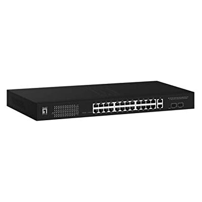 LevelOne GEP-2841 28-poorts Smart Gigabit PoE-schakelaar, 2 SFP-uplinks, 2 RJ45 uplinks, 24 PoE-uitgangen, 375 W PoE Power Budget LevelOne GEP-2841 28-poorts Smart Gigabit PoE-schakelaar, 2 SFP-uplinks, 2 RJ45 uplinks, 24 PoE-uitgangen, 375 W PoE Power Budget