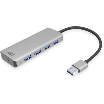 ACT AC6121 USB 3.0 hub, 4 poorten, USB 3.2, 5 Gbps, optionele USB-C-voedingspoort, plug & play, voor pc/laptop ACT AC6121 USB 3.0 hub, 4 poorten, USB 3.2, 5 Gbps, optionele USB-C-voedingspoort, plug & play, voor pc/laptop