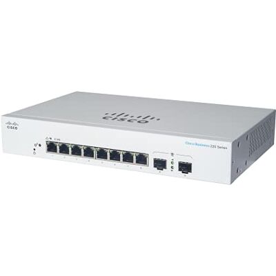 Cisco Systems CBS220-8FP-E-2G Smart Business Switch 8 GE-poorten Complete PoE 2 x 1G SFP-poorten 3 jaar beperkte hardwaregarantie (CBS220-8FP-E-2G-EU) Cisco Systems CBS220-8FP-E-2G Smart Business Switch 8 GE-poorten Complete PoE 2 x 1G SFP-poorten 3 jaar beperkte hardwaregarantie (CBS220-8FP-E-2G-EU)