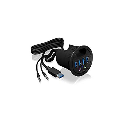 ICY BOX IB-Hub1403A Desktop usb-hub (60 mm) voor installatie, 4 x usb 3.0-aansluitingen, audio in/uit, wartel, zwart ICY BOX IB-Hub1403A Desktop usb-hub (60 mm) voor installatie, 4 x usb 3.0-aansluitingen, audio in/uit, wartel, zwart