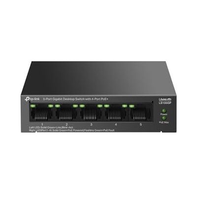 TP-Link GIGABIT 5-POORTS KANTOOR SCHAKELAAR MET 4 POE+ POE-POORTEN TP-Link GIGABIT 5-POORTS KANTOOR SCHAKELAAR MET 4 POE+ POE-POORTEN